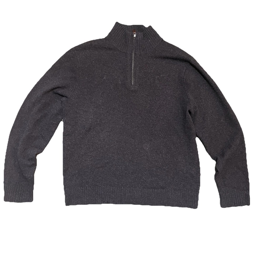 J. Crew Premium 100% Lambswool 1/4 Zip Pullover Sweater Dark Grey Size L Preppy